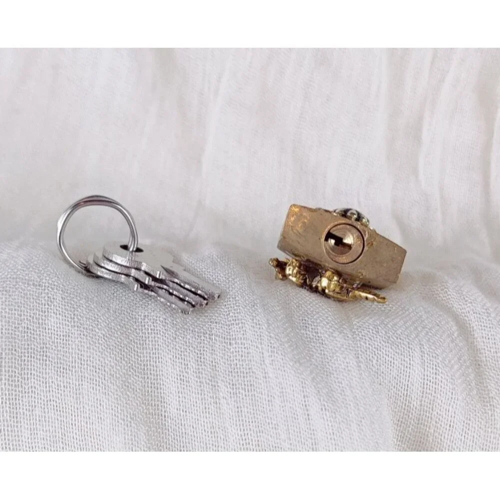 Steampunk Mini Padlock Upcycle Metal Filigree Armadillo Jewelry Key Cosplay